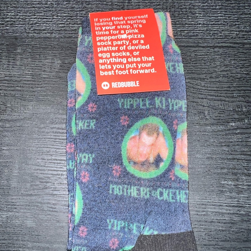 Redbubble Blue and Black Casual Socks with Whimsical Design